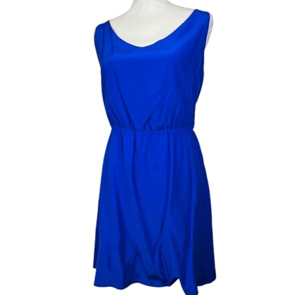 Amanda‎ Uprichard Silk Royal Blue Sleeveless Dress Crisscross Back Size Large